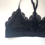 Aerie Black Satin Lace Trim Triangle Racerback Unlined Bralette Photo 3