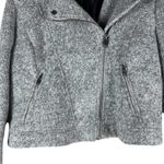 H&M  Moto Biker Jacket Womens 12 Gray Bouclé Knit Asymmetrical Zip Cropped Modern Photo 3