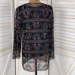 Jeannie Rainbow Embroidered Sheer Button Front Cardigan Shirt Black Medium Black Photo 5