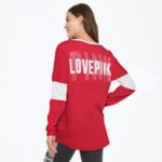 PINK - Victoria's Secret Victoria's Secret PINK red and white Bling Rhinestone Varsity Long Sleeve Tee M Photo 1