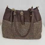 Black Rivet Womens Shoulder Bag Brown Leather Tweed Purse Buckle Strap Handbag Photo 0