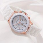 Geneva White and Gold Women's Watch and Necklace Set Photo 3