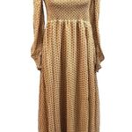 o.p.t Square Neck Smocked Patterned Maxi Dress Brown Gold Cream Size Medium Photo 7