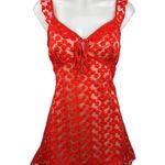 fab'rik  Red Floral Lace Embroidered V Neck Ruffle Sleeve A Line Mini Dress L Photo 1
