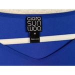 Clara Sun Woo Top Womens Medium Blue 3/4 Sleeve Split Hem Stretch Tunic USA Photo 2