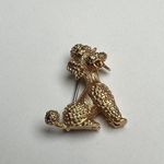 Krementz Small Poodle Dog Brooch Pin Green Rhinestone Eyes Gold Tone Signed Photo 1