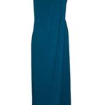 Calvin Klein Womens Teal Stretch Ruched Leather Embellished Zippered Maxi Sz 12 Photo 0