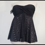 Kona Sol Black Geometric Eyelet Slit-Front Halter Lined-Cup Swimwear Tankini Top S(4-6) Photo 11