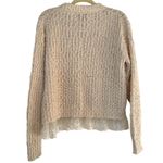 POL Coquette Sweater Popcorn Knit Sweater with Lace Collar and Hem Cream Photo 2