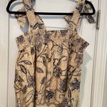 C&C California NWT  Size L Tan Blue Paisley Smocked Tank Top Bows Boho Peasant Photo 8