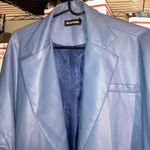 Pretty Little Thing Blue Faux Leather Drop Shoulder Oversized Dad Blazer Women Size 10 Photo 4