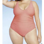 Kona Sol  14W Peach V-neck‎ One Piece High Back Adjustable Straps Swimsuit NEW Photo 2