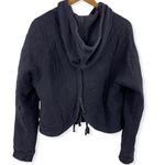 Free People  Quilted Bomber Jacket Hoodie Zip Close Navy Blue Small Photo 2