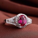 18K White Gold Plated Adjustable Birthstone Crystal Ruby Ring for Women Red Photo 1