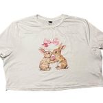 SheIn White Tee with Bunnies and Pink Bow Photo 1