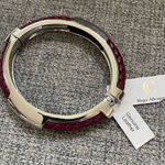 Charming Charlie NWT  Wine Braided Leather Silver Tone Hinged Cuff M Photo 0