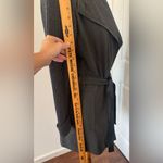 Lafayette 148 Belted Open Front Trench Coat Ribbed Knit Sleeves Gray Size Medium Photo 7