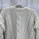 Cupcakes and Cashmere Boho Cozy Sweater Large Cream Cable Knit Fringe Wool Blend Photo 3