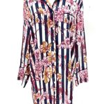 Victoria's Secret VS Satin Sleepshirt Nightgown Floral MEDIUM Blue White Stripe Photo 0