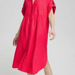 Chico's Midi Dress Size XS/Small Watermelon Punch Red 100% Linen Oversized Photo 0