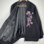 Roamans Womens Floral Embroidered Bomber Jacket 18/20 Black Full Zip Size undefined Photo 3