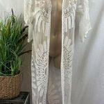 Rebellion  White Sheer Crochet Half Sleeve Open Front Swimsuit Cover Up S Photo 0