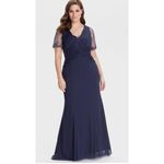 Adrianna Papell  Dress Womens Size 10 Blue Lace Embellished Sleeve Gown Formal Photo 3