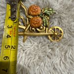 Vintage Brass Wheelbarrow Pumpkins Cornstalks Brooch Fall Thanksgiving Halloween Orange Photo 2