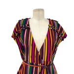 Tularosa Maud Wrap Dress Cherry Red Multi Rainbow Stripe Size Medium Photo 3