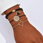 NEW Black & Gold Stackable Bracelet Set – Boho Vintage Layered Jewelry Photo 0