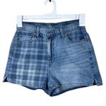 AMERICAN EAGLE Womens Shorts Size 4 Blue Light Wash Mom Plaid Two Tone Photo 0