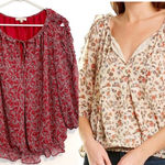 Max Studio  Georgette Elbow Sleeve Cold Shoulder Blouse Red White Floral Boho Top Photo 0
