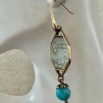 🌟 London (Greenwich Meridian) Map Drop Earrings w/ Turquoise Beads Gold Photo 4