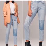 Abercrombie & Fitch ABERCROMBIE- The Mom High Rise Jean Repair Patch Light Wash Blue Denim Photo 1