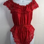 One Piece Vintage 70s 80s Teddy  Red Lace Satin Romper Lingerie High Cut Booty M Photo 1