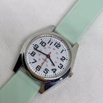 Silver tone Quartz analog unisex wrist watch 37mm round silicone band running Photo 1