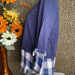 Doe & Rae ✅3/$30✅ NWT  Denim/Navy Orchid Plaid 3/4 Tie Sleeve 2-Tone Top | SMALL | Photo 6