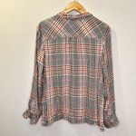 J. Jill Women’s Plaid Button Front Ruffle Tartan Shirt Size Medium Brown Photo 3