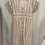 Loft Cute  rainbow sherbet stripe seersucker button front midi dress tie belt Photo 0