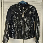 Chico's NWT β Womens Black Boa Shine Kym Leather Jacket 1 Medium 8 Photo 0