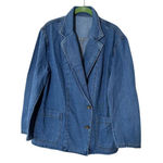 None Vintage 80s 90s Denim Blazer Jacket Women's XL Blue Two Button Oversized Pockets Photo 0