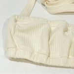 We Wore What  Tie Halter Bra Top Women's Small Cream Ribbed Bandeau Crisscross NEW Photo 2