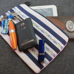 Navy Stripe Travel Kit Makeup Bag Zippered Storage Pouch Pencil Case NWT White Photo 3