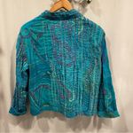 Chico's Chico’s aquamarine distressed rainbow embroidery light jacket chunky buttons Photo 3