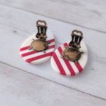 Vintage Clip On Earrings Off White & Red Striped Large Statement W.Germany Photo 5