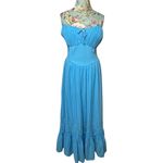 American Eagle Corset Tiered Maxi Dress sz Large Blue Smocked Milkmaid Boho Photo 3