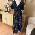 XIRENA Written In The Stars Voile Wrap Midi Dress Navy Blue Star Print Size S Photo 3