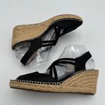 Abeo Delano Espadrille Wedge Sandal Black Leather Peep Toe Slip On 9N Crisscross Size 9 Photo 1