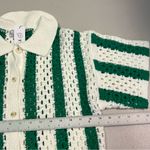 Green and White Button Down Crochet Shirt Size M Photo 5