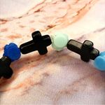 Rose & Cross Handmade Beaded Bracelet Shades of Blue Photo 4